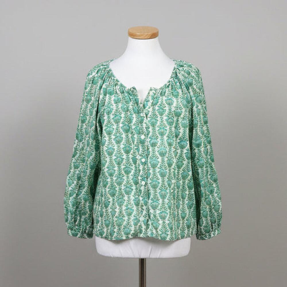 Emerson Fry India Collection green floral blouse, size S